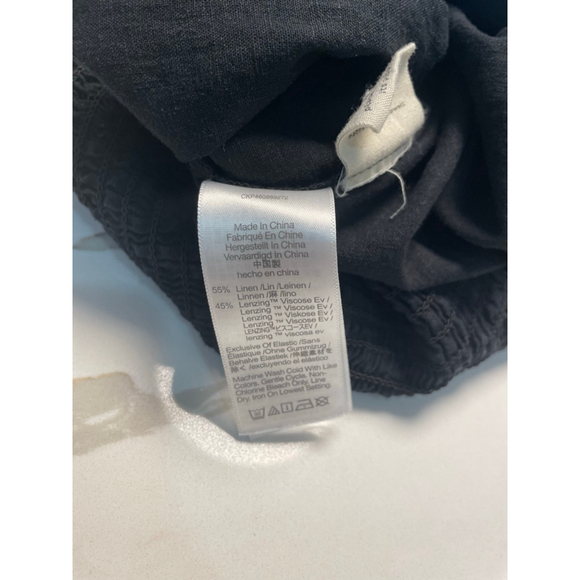 Madewell Linen Blend Black Smocked Ruffle Strap Romper Size 10 Minimalist - Picture 7 of 10